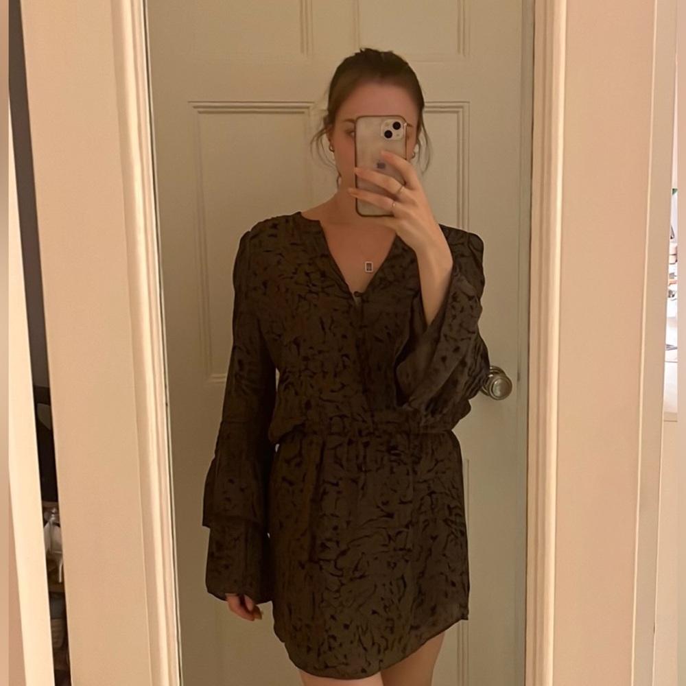 Parker Double Flare Sleeve Dress in Brown Camo